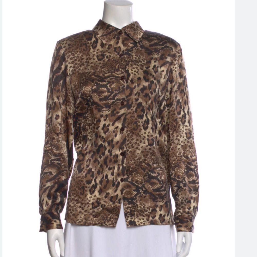 Bob Mackie Leopard-Print Button-Front Jacket in Brown and Tan